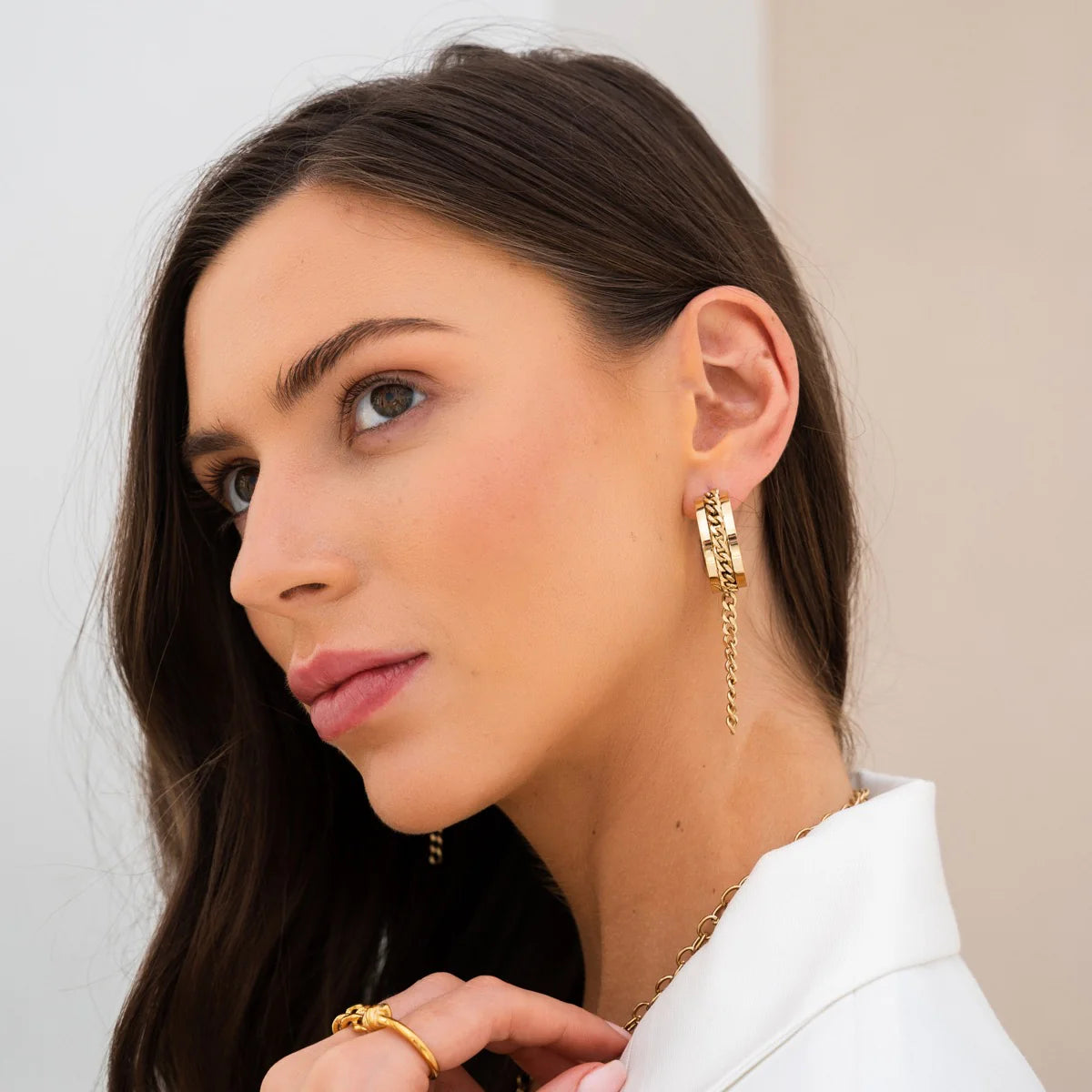 CUBAN CONVEYOR DANGLE EARRINGS - GOLD - Rinsedlight