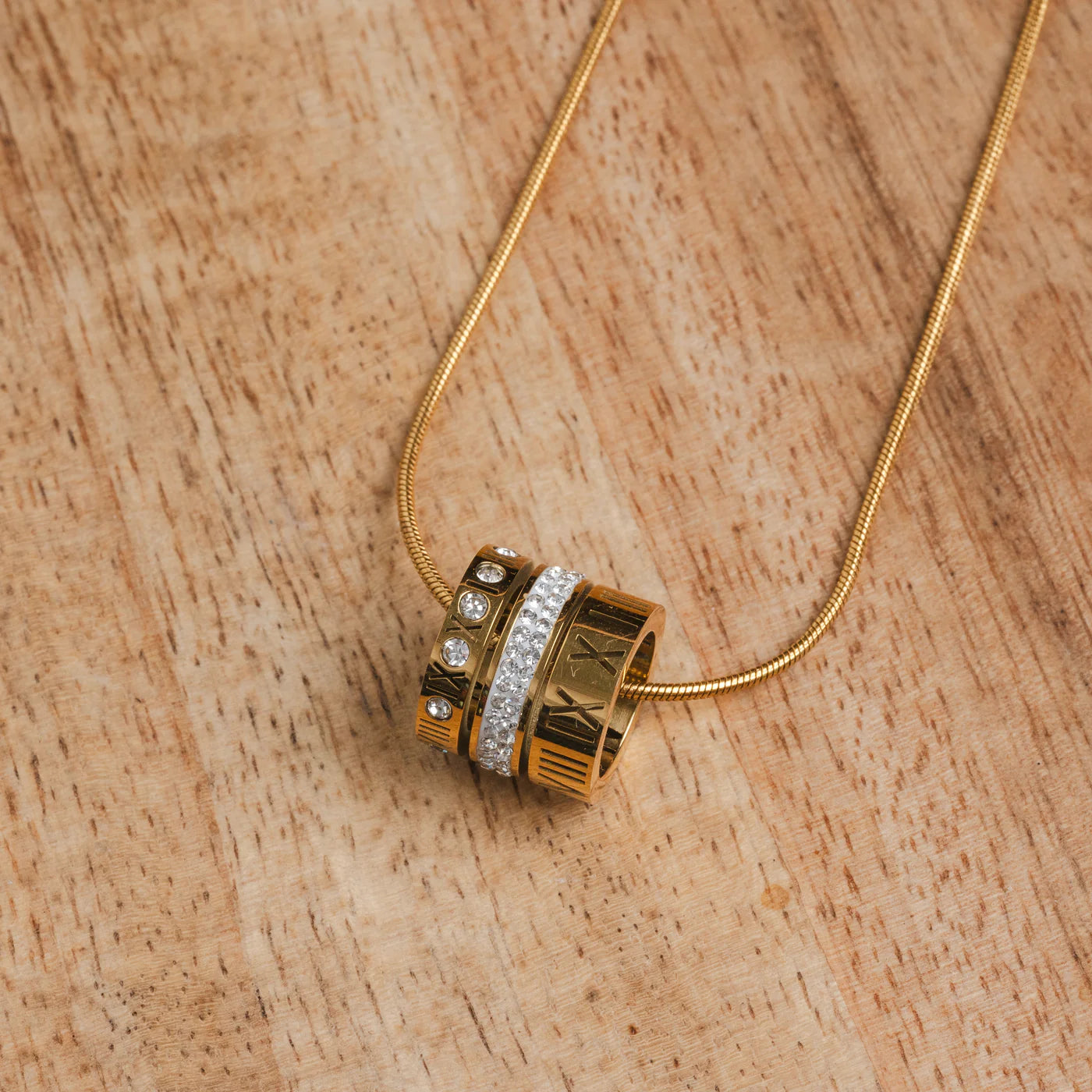 TRIPLE STACK RING NECKLACE - GOLD - Rinsedlight