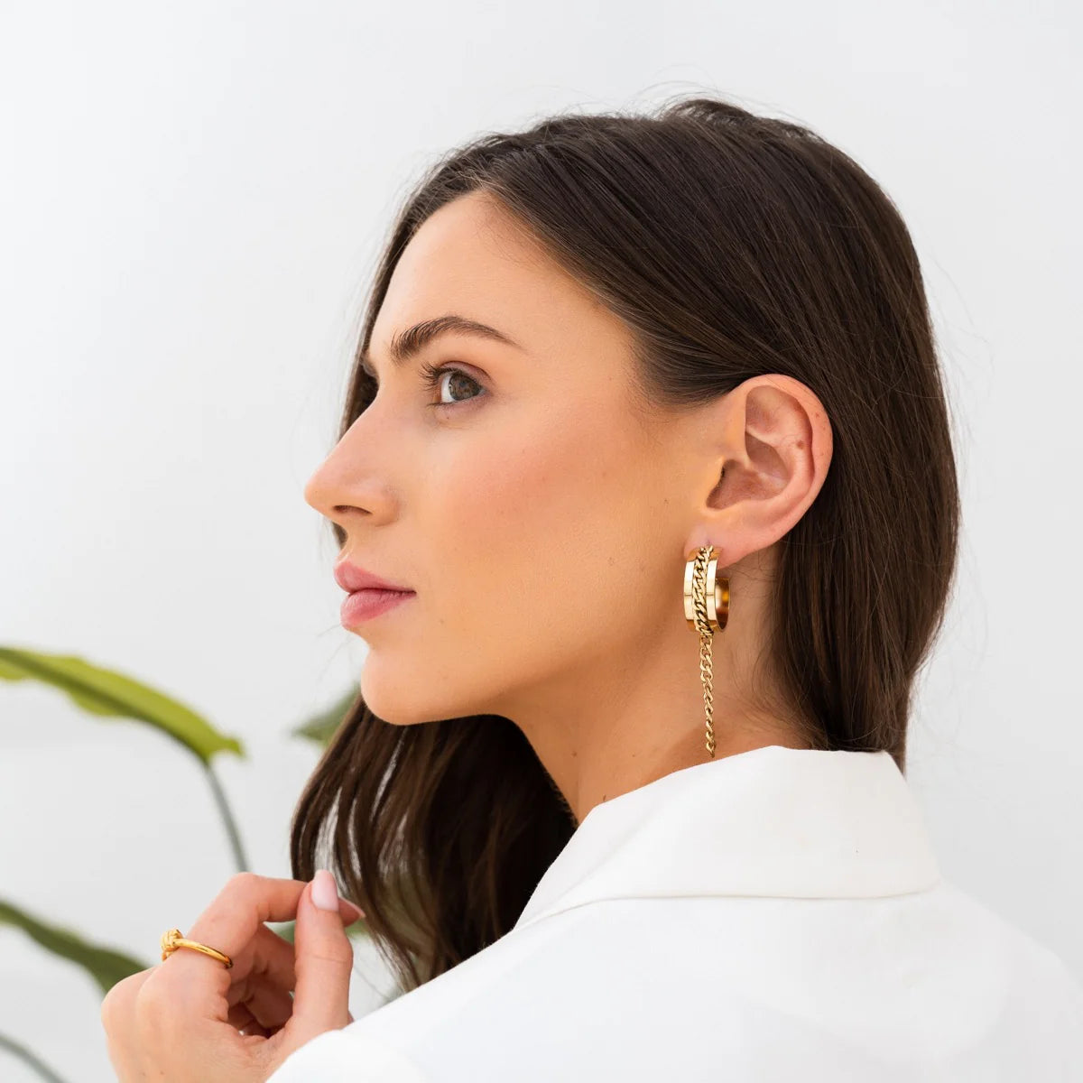 CUBAN CONVEYOR DANGLE EARRINGS - GOLD - Rinsedlight