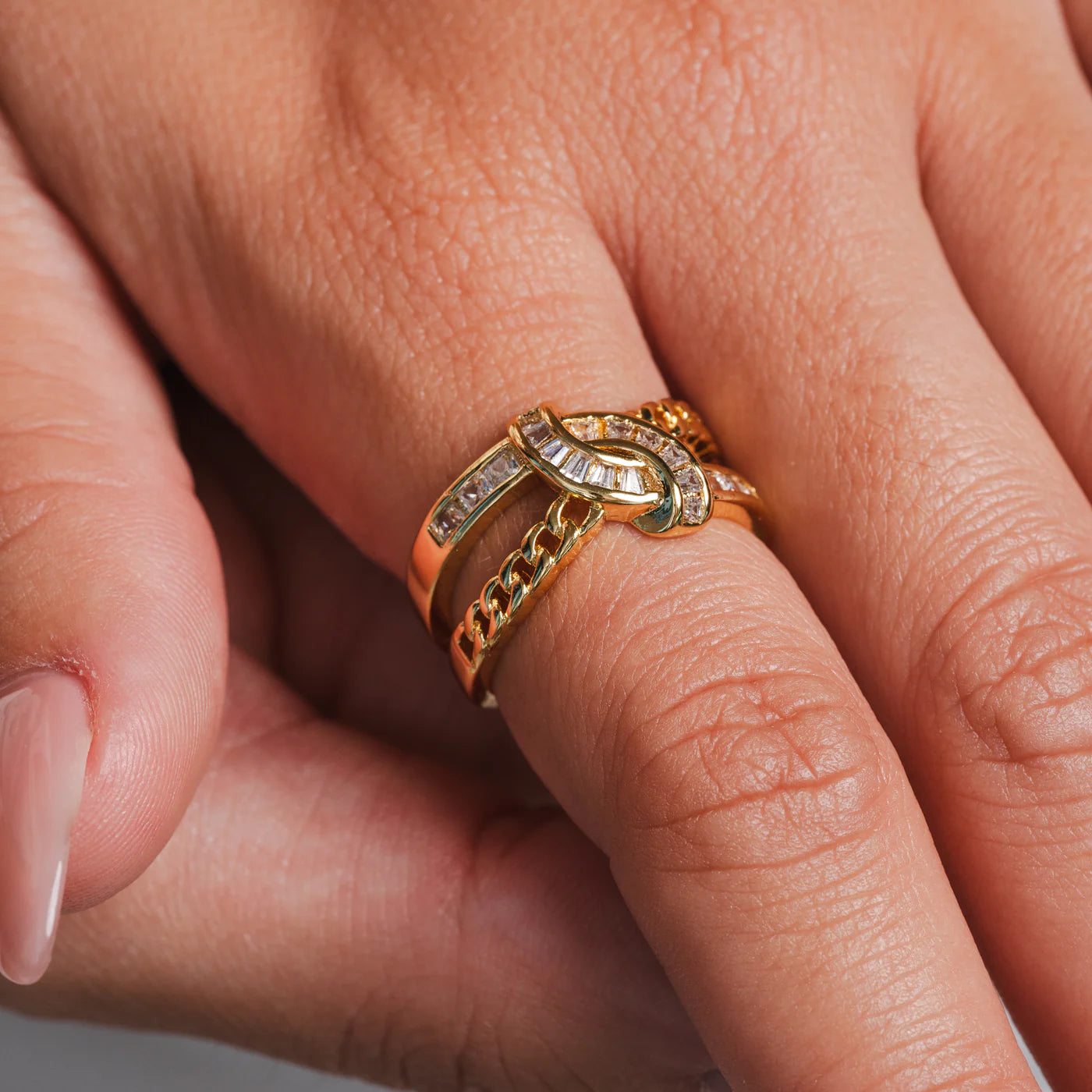 WOVEN DOUBLE LAYER STONE RING - Rinsedlight