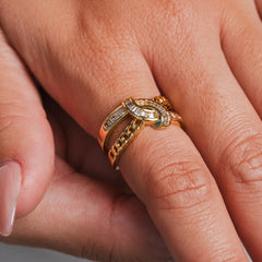 WOVEN DOUBLE LAYER STONE RING - Rinsedlight