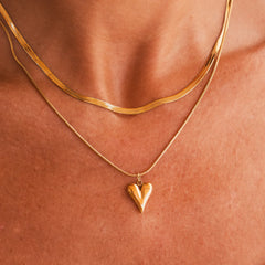 SCULPTED HEART LAYERED NECKLACE - GOLD - Rinsedlight