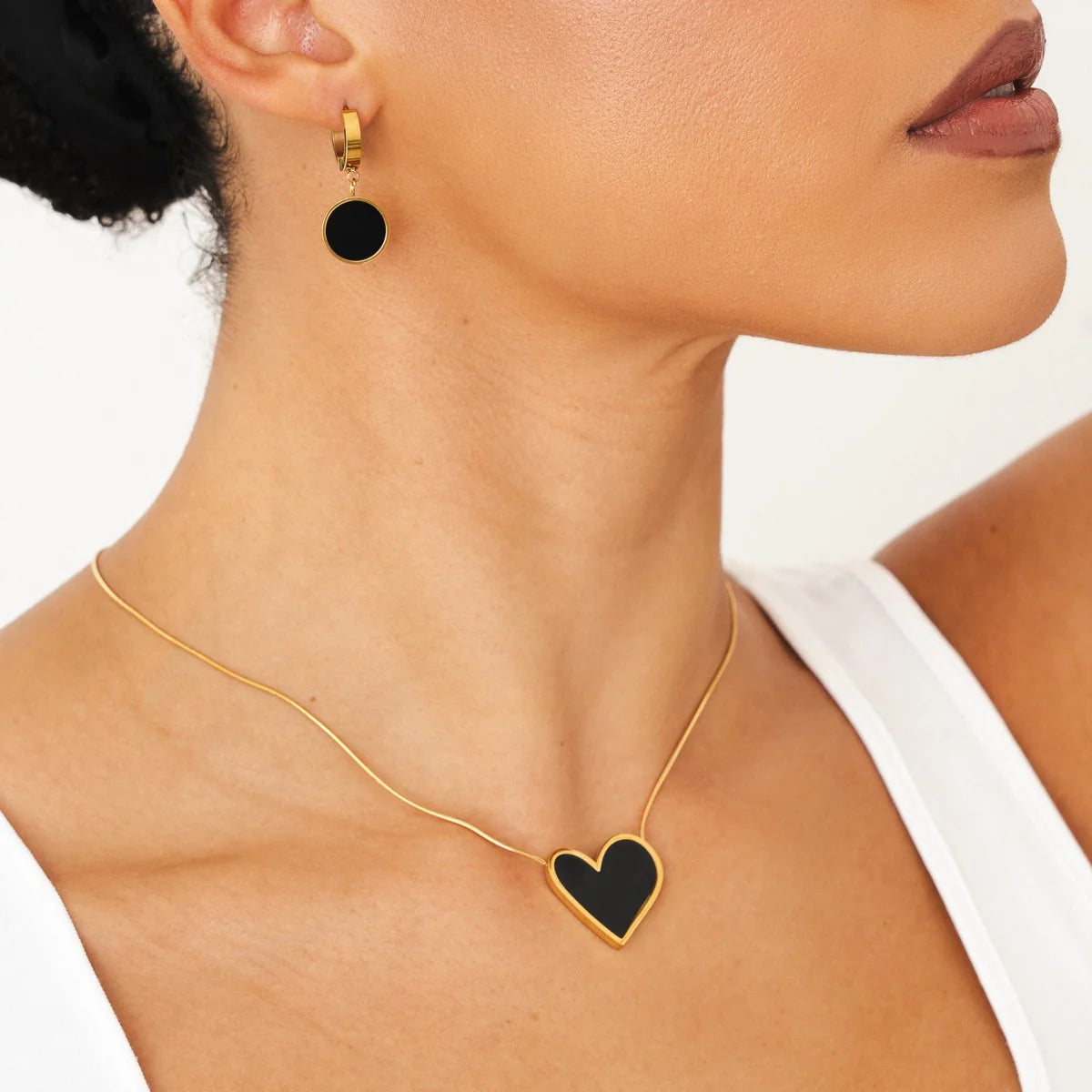 MARBLE HEART PENDANT NECKLACE - GOLD/BLACK - Rinsedlight