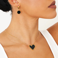 MARBLE HEART PENDANT NECKLACE - GOLD/BLACK - Rinsedlight