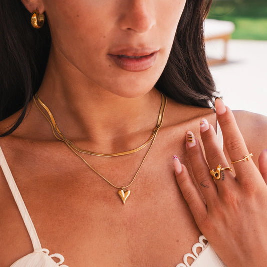 SCULPTED HEART LAYERED NECKLACE - GOLD - Rinsedlight