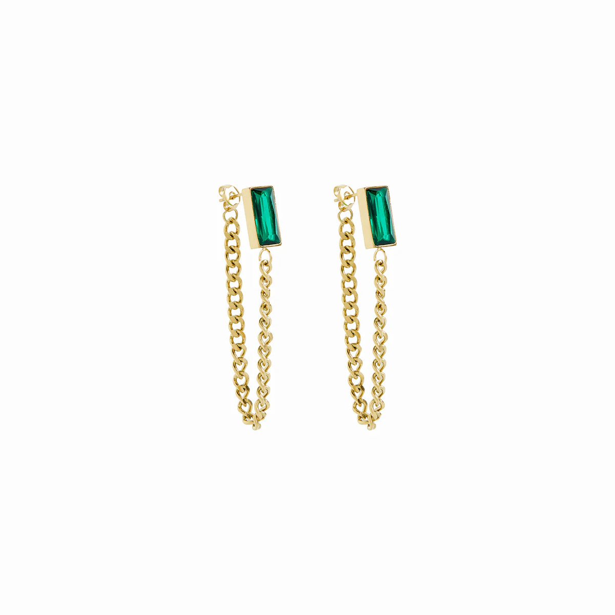 EMERALD CUBAN DANGLE EARRINGS - GOLD - Rinsedlight