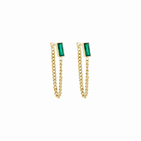 EMERALD CUBAN DANGLE EARRINGS - GOLD - Rinsedlight
