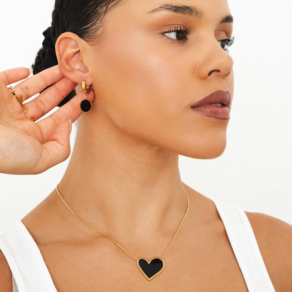 MARBLE HEART PENDANT NECKLACE - GOLD/BLACK - Rinsedlight