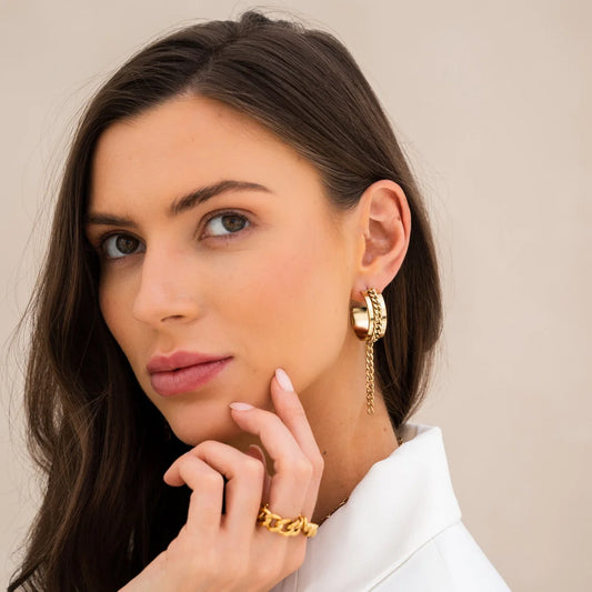 CUBAN CONVEYOR DANGLE EARRINGS - GOLD - Rinsedlight