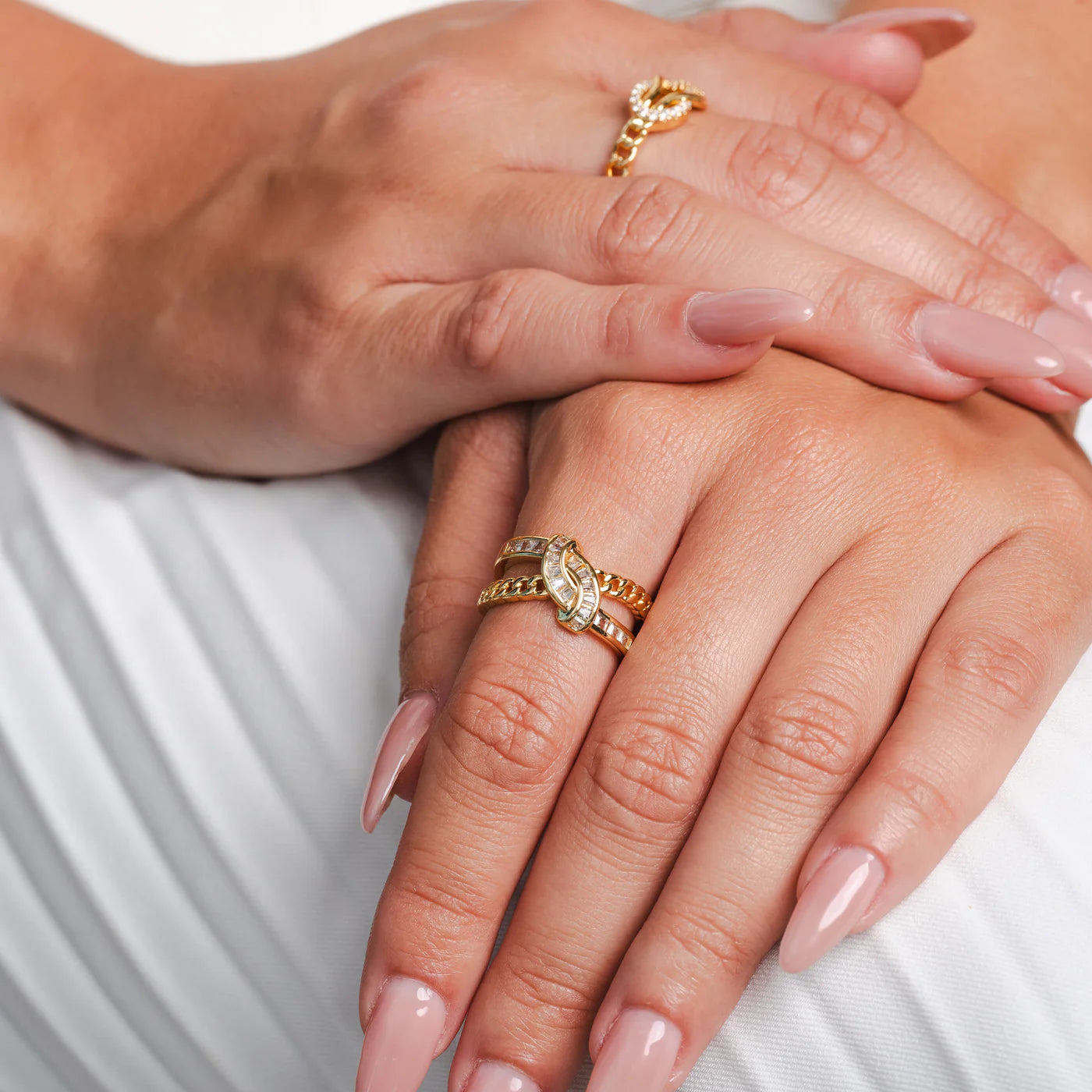 WOVEN DOUBLE LAYER STONE RING - Rinsedlight