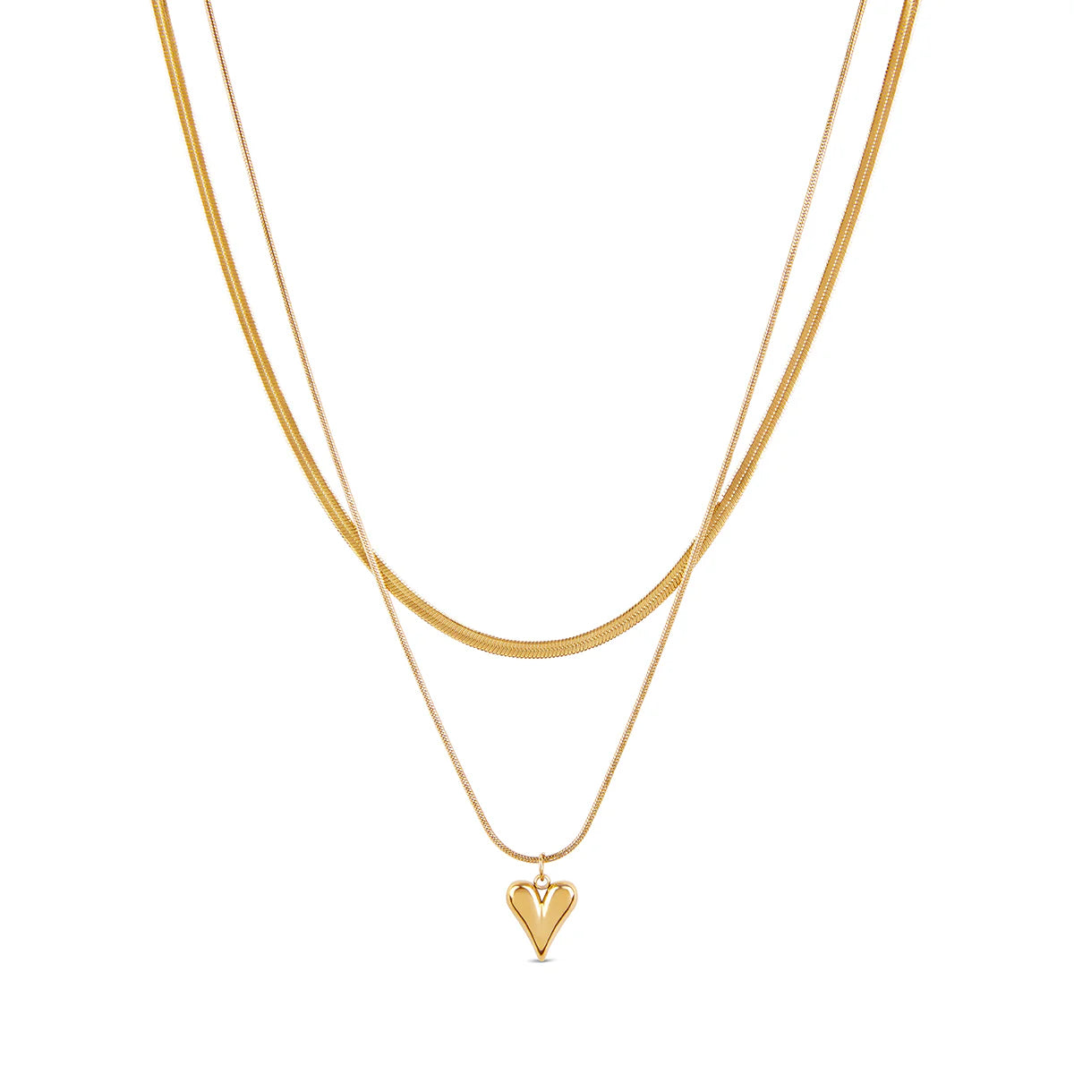 SCULPTED HEART LAYERED NECKLACE - GOLD - Rinsedlight