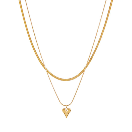 SCULPTED HEART LAYERED NECKLACE - GOLD - Rinsedlight