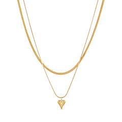 SCULPTED HEART LAYERED NECKLACE - GOLD - Rinsedlight