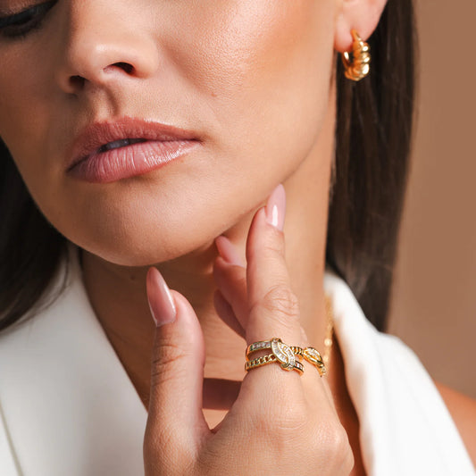 WOVEN DOUBLE LAYER STONE RING - Rinsedlight