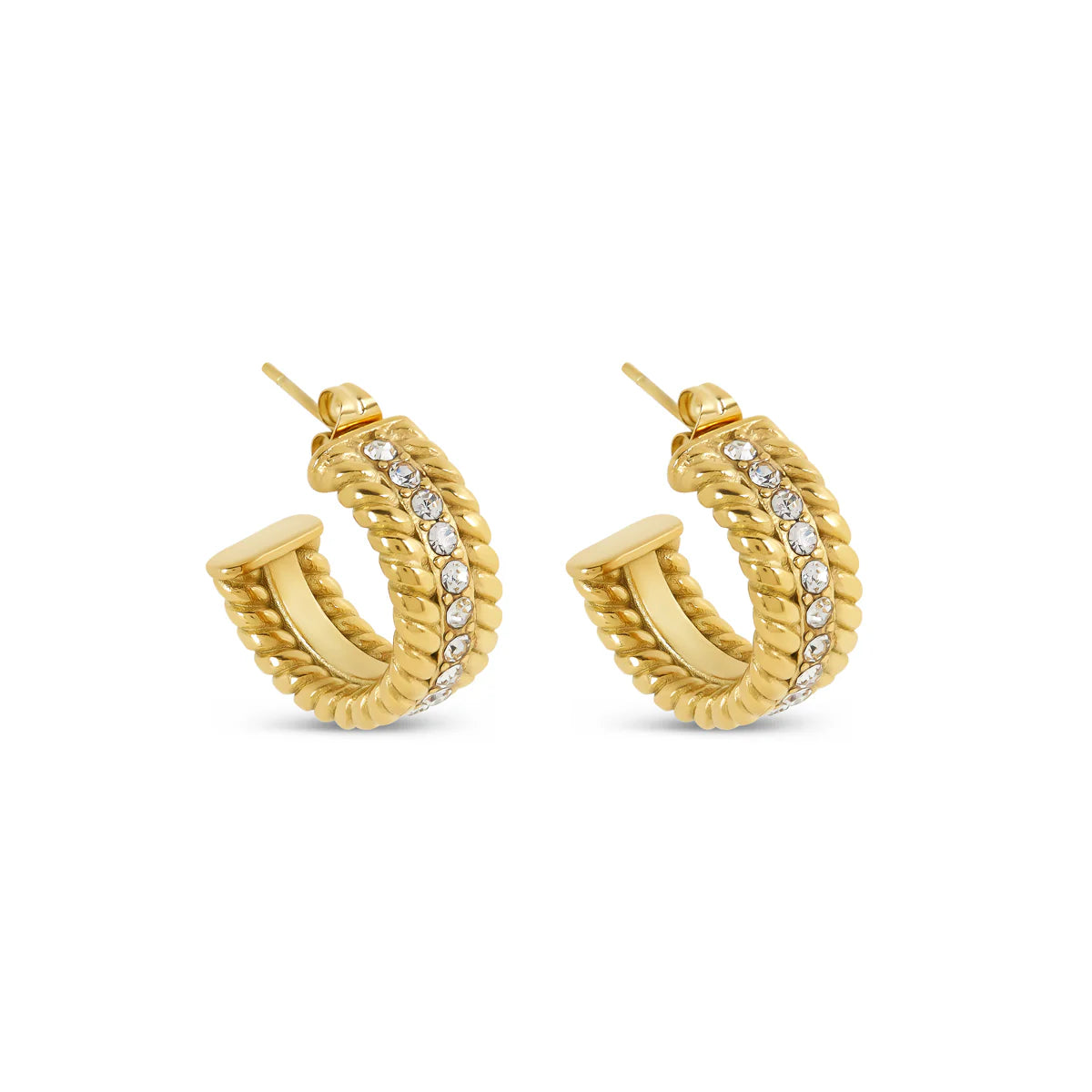 CURB CHAIN STONE HOOP EARRINGS - GOLD - Rinsedlight