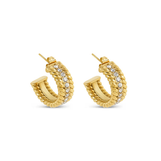 CURB CHAIN STONE HOOP EARRINGS - GOLD - Rinsedlight