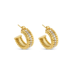 CURB CHAIN STONE HOOP EARRINGS - GOLD - Rinsedlight
