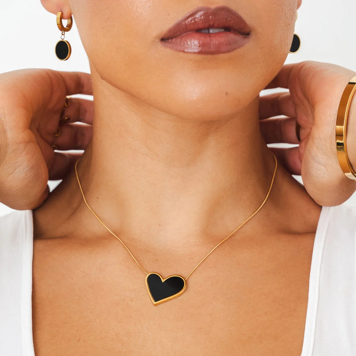 MARBLE HEART PENDANT NECKLACE - GOLD/BLACK - Rinsedlight